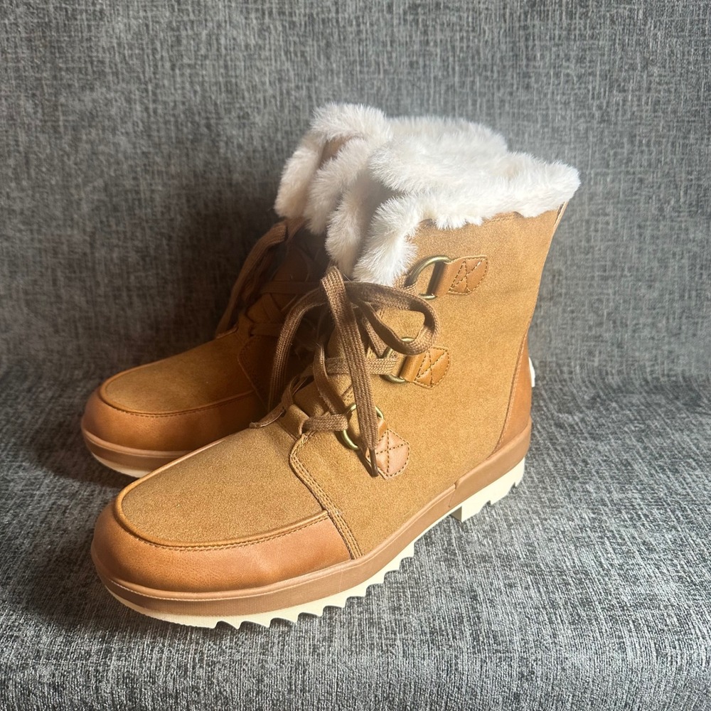 Dream Pairs Winter Snow Boots Women Size 11 Tan Faux Fur Lined  Lace Up